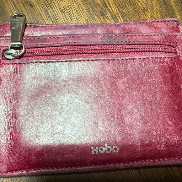 Hobo International leather card case, zippered pocket, and open pocket; red - Picture 1 of 7